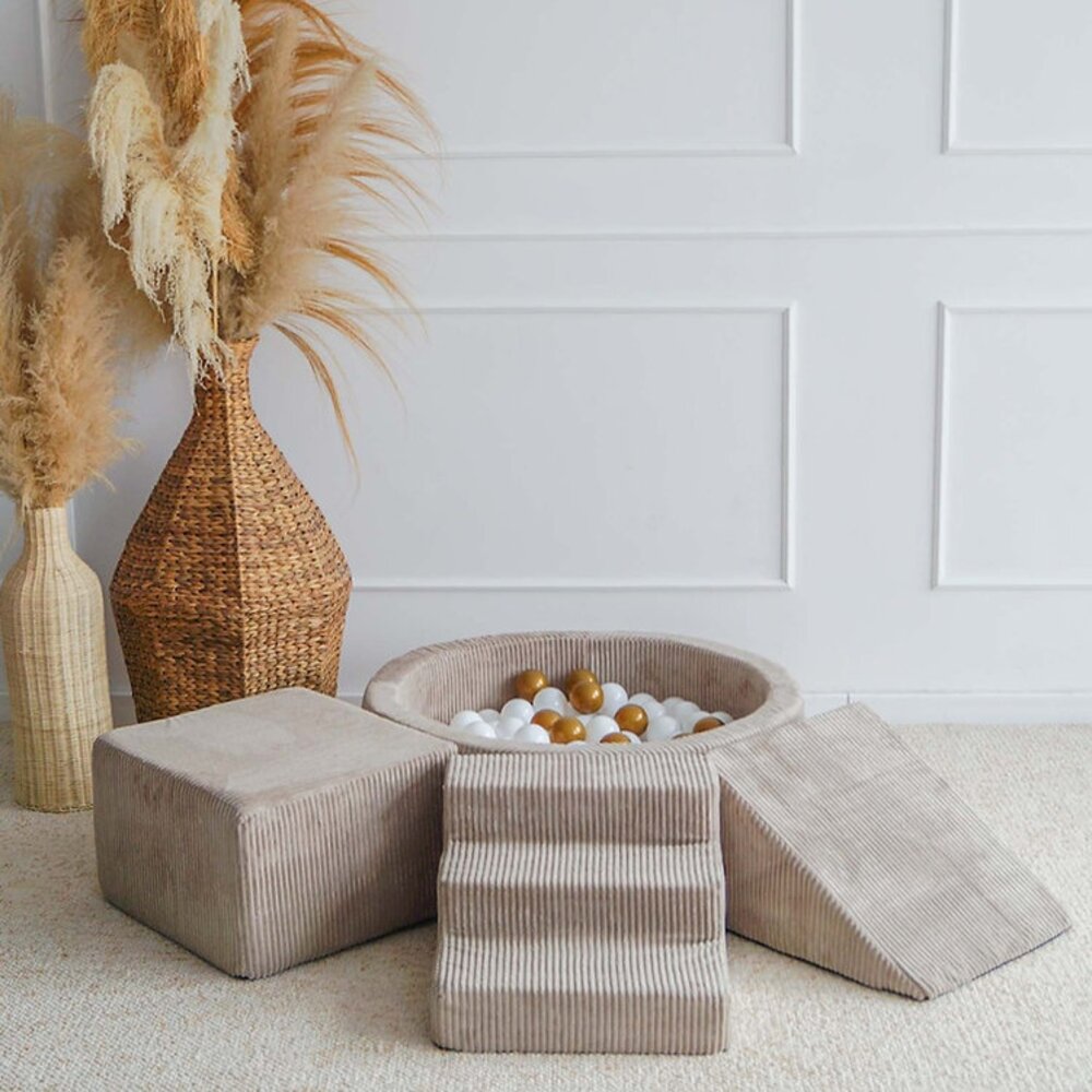 Foam speelset Velvet Rib (3 stuks) + ballenbad 90x30 + 200 ballen Beige