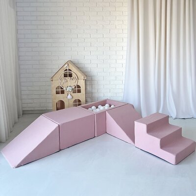 Foam speelset katoen (5 st) + ballenbad 65x35x30 + 100 ballen Pink