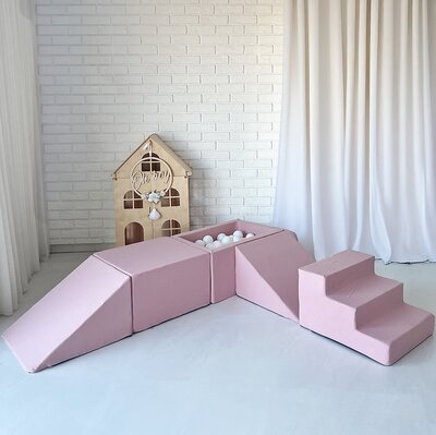 Foam speelset katoen (5 st) + ballenbad 65x35x30 + 100 ballen Pink