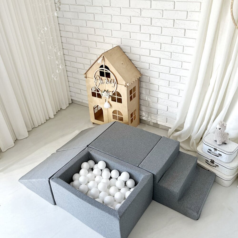 Foam speelset katoen (5 st) + ballenbad 65x35x30 + 100 ballen Grey