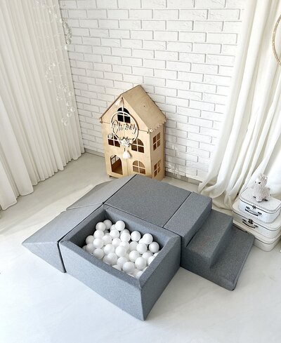 Foam speelset katoen (5 st) + ballenbad 65x35x30 + 100 ballen Grey