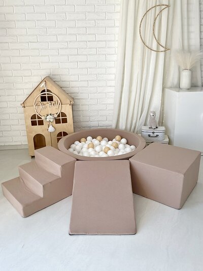 Foam speelset katoen (3st) + ballenbad 90x30 + 200 ballen Beige