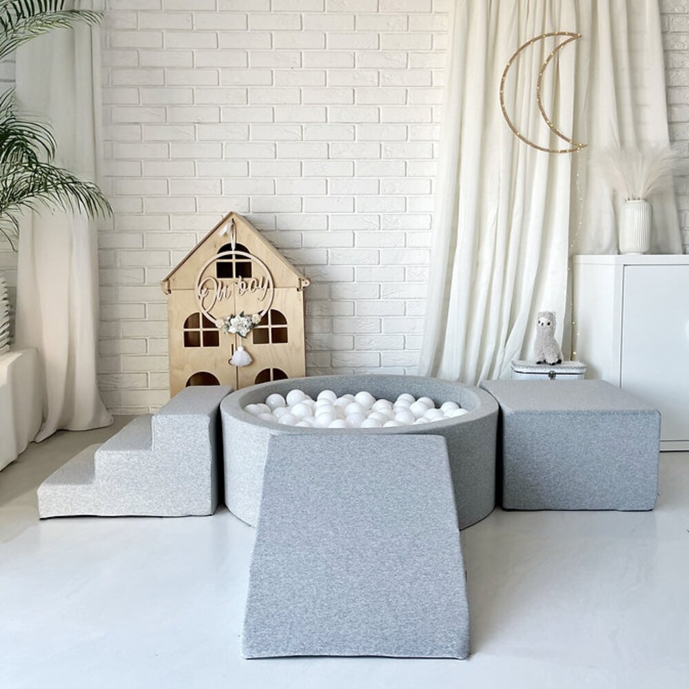 Foam speelset katoen (3st) + ballenbad 90x30 + 200 ballen Light Grey