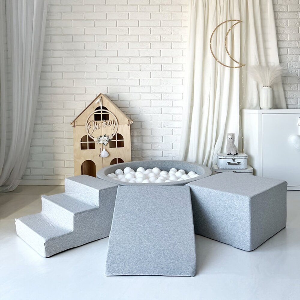 Foam speelset katoen (3st) + ballenbad 90x30 + 200 ballen Light Grey