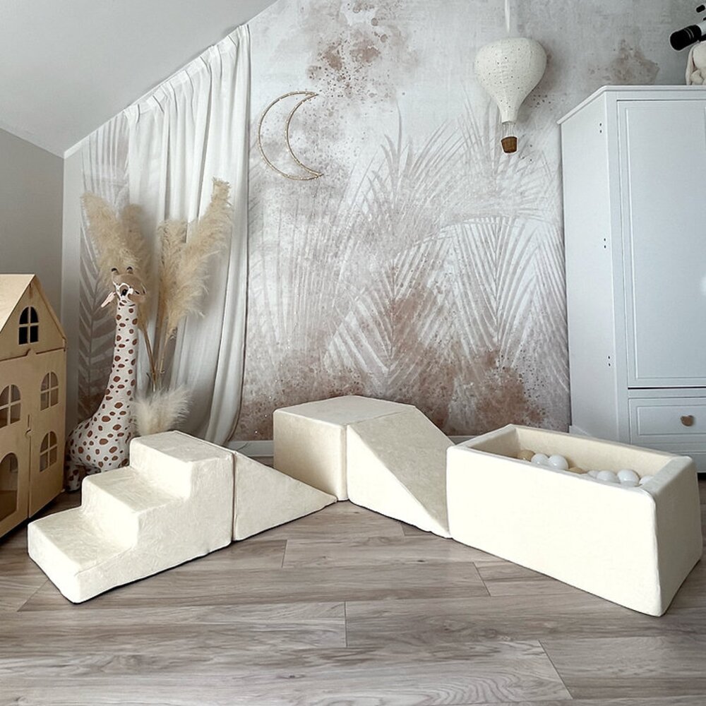 Foam speelset Soft Velvet (5 stuks) + ballenbad 65x35x30 + 100 ballen Ecru