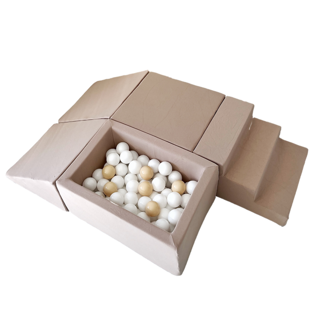 Foam speelset katoen (5 st) + ballenbad 65x35x30 + 100 ballen Beige