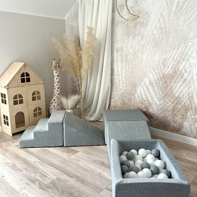 Foam speelset Soft Velvet (5 stuks) + ballenbad 65x35x30 + 100 ballen Grey