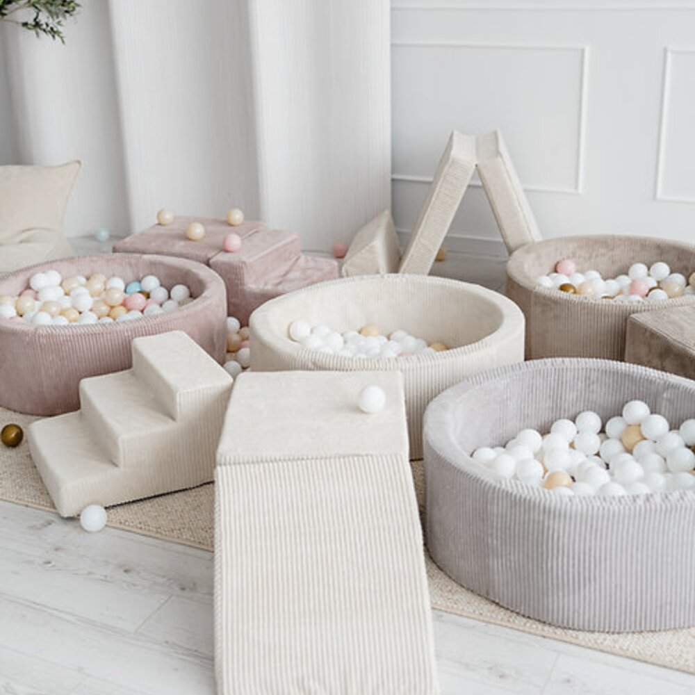 Foam speelset Velvet Rib (3 stuks) + ballenbad 90x30 + 200 ballen Beige