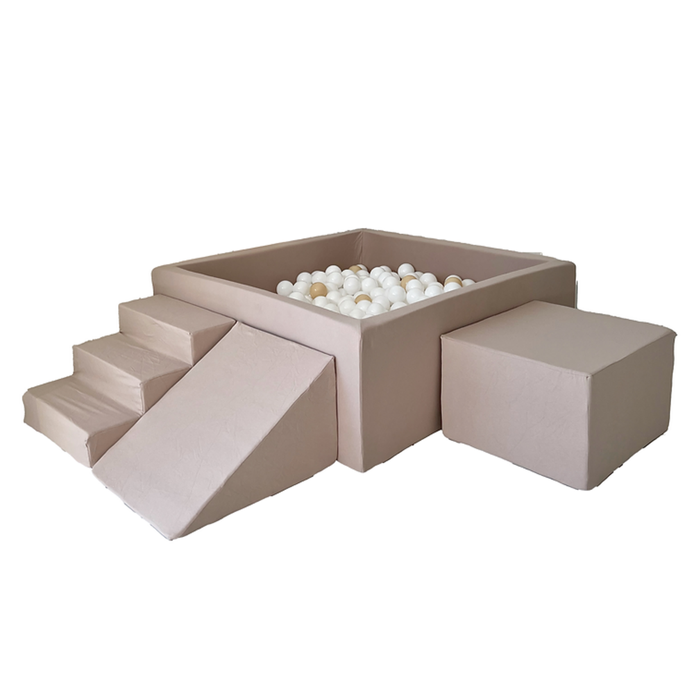 Foam speelset katoen (3st) + ballenbad 106x106x40 + 400 ballen Beige