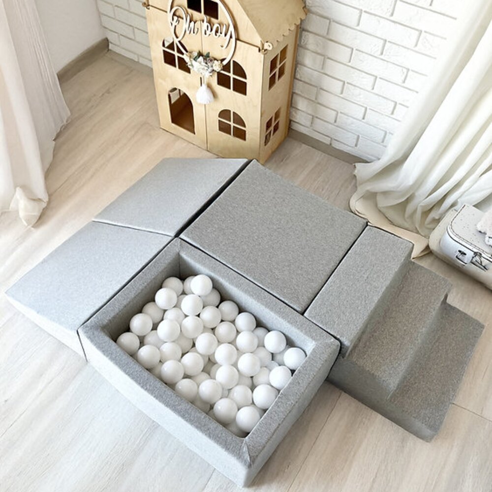Foam speelset katoen (5 st) + ballenbad 65x35x30 + 100 ballen Light Grey