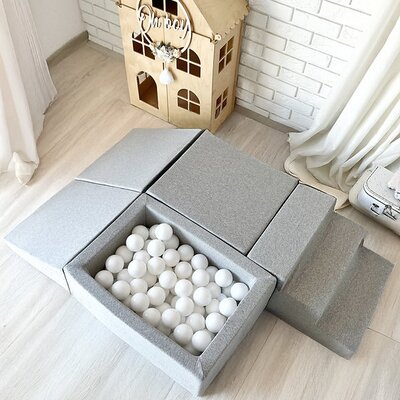 Foam speelset katoen (5 st) + ballenbad 65x35x30 + 100 ballen Light Grey
