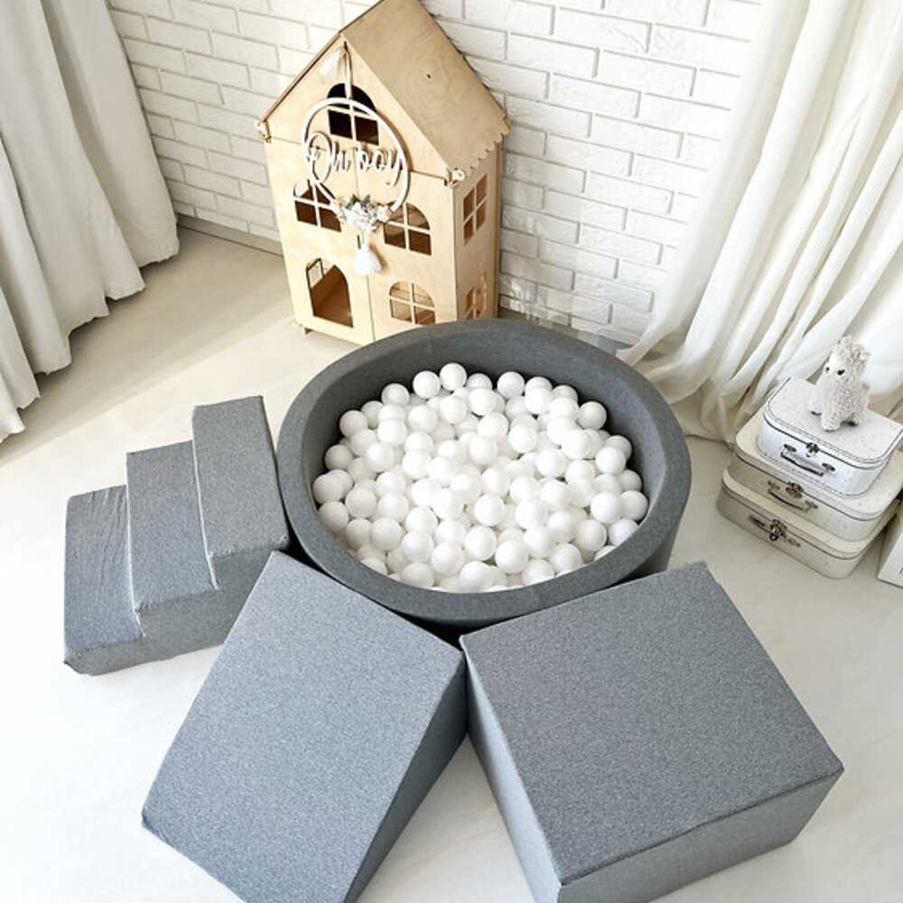 Foam speelset katoen (3st) + ballenbad 90x30 + 200 ballen Grey