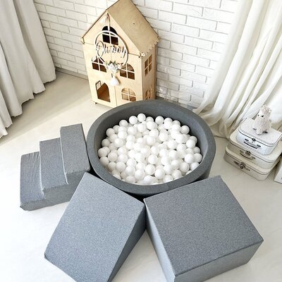Foam speelset katoen (3st) + ballenbad 90x30 + 200 ballen Grey