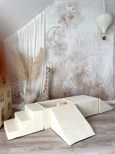 Foam speelset Soft Velvet (5 stuks) + ballenbad 65x35x30 + 100 ballen Ecru