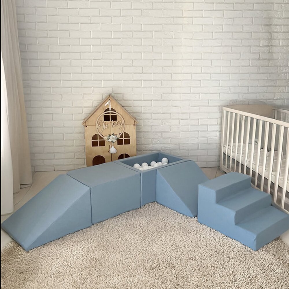 Foam speelset katoen (5 st) + ballenbad 65x35x30 + 100 ballen Blue