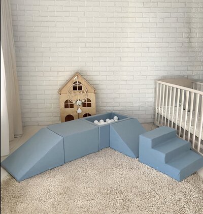 Foam speelset katoen (5 st) + ballenbad 65x35x30 + 100 ballen Blue