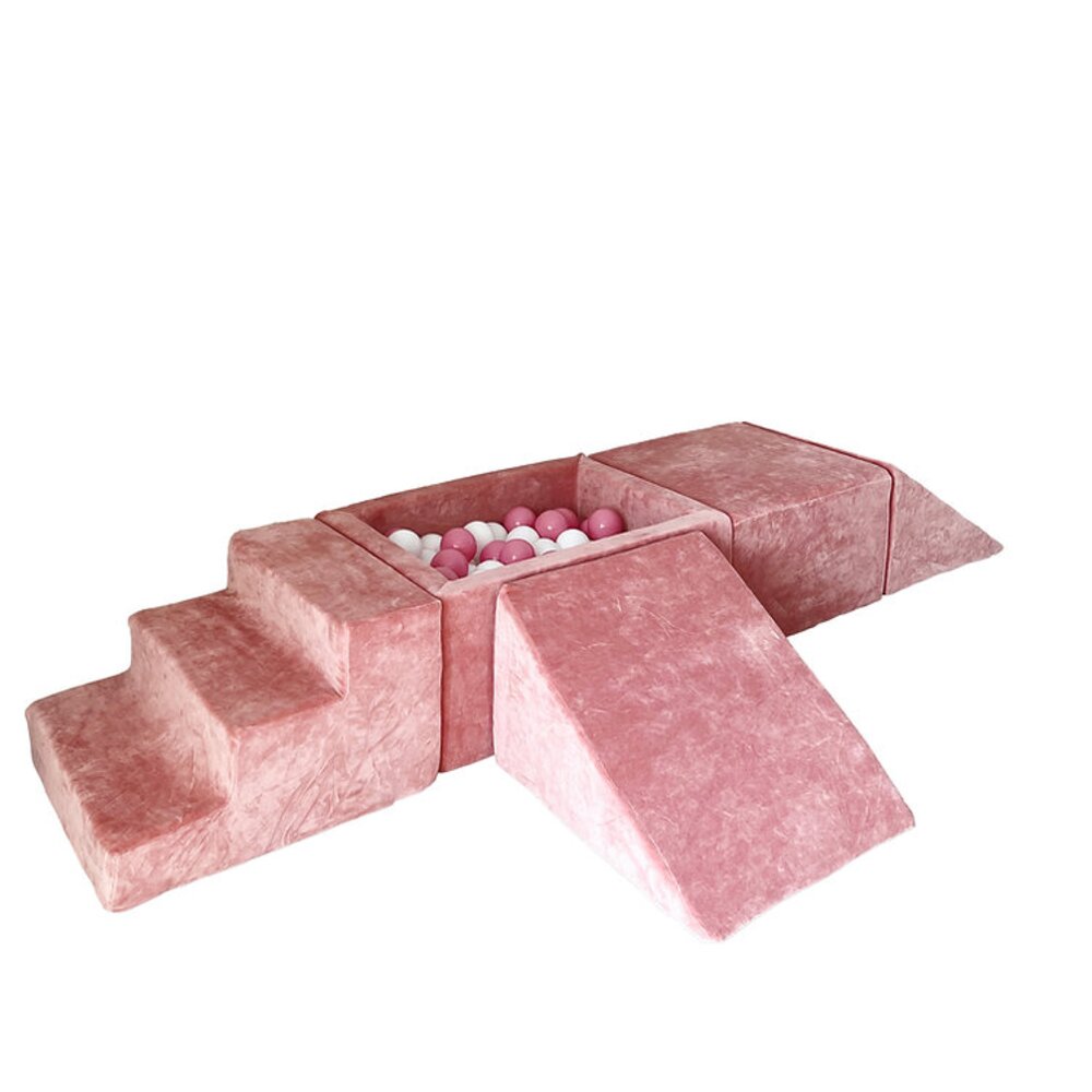 Foam speelset Soft Velvet (5 stuks) + ballenbad 65x35x30 + 100 ballen Soft Pink