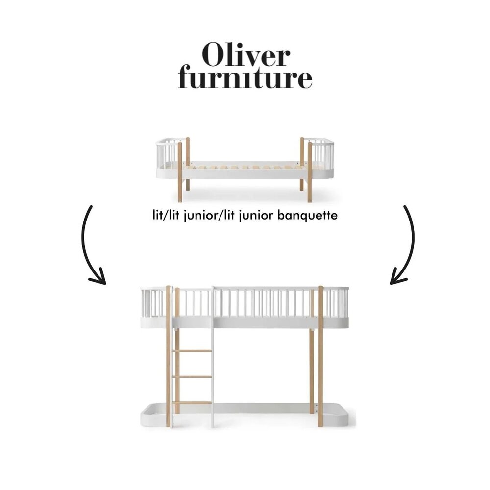 Original bed/junior bed/junior day bed to low loft bed 138 cm White/Oak