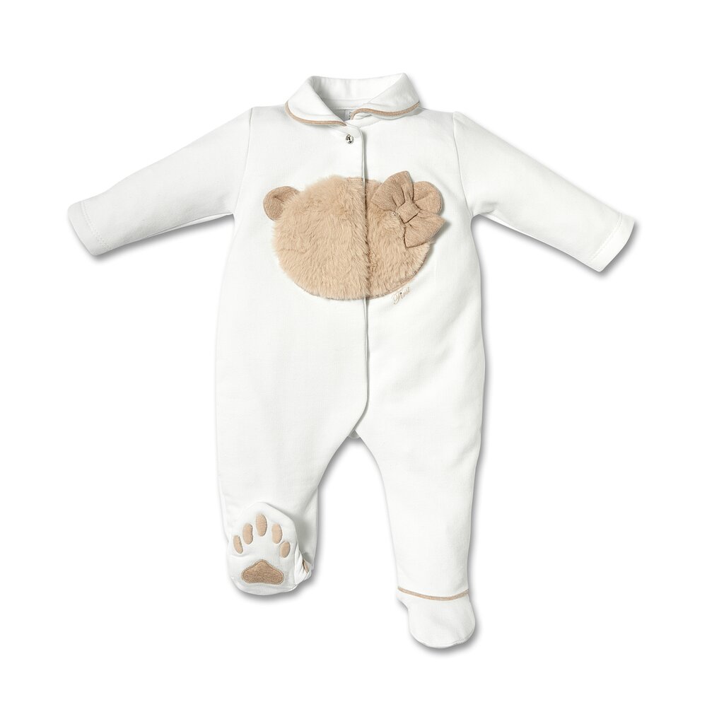 Babypakje met beertje en strik in bont White / Beige