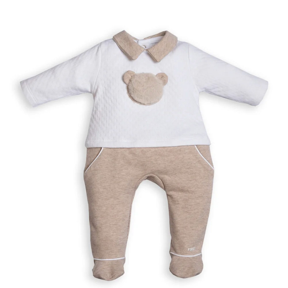 Babypakje met teddy vooraan wit/beige
