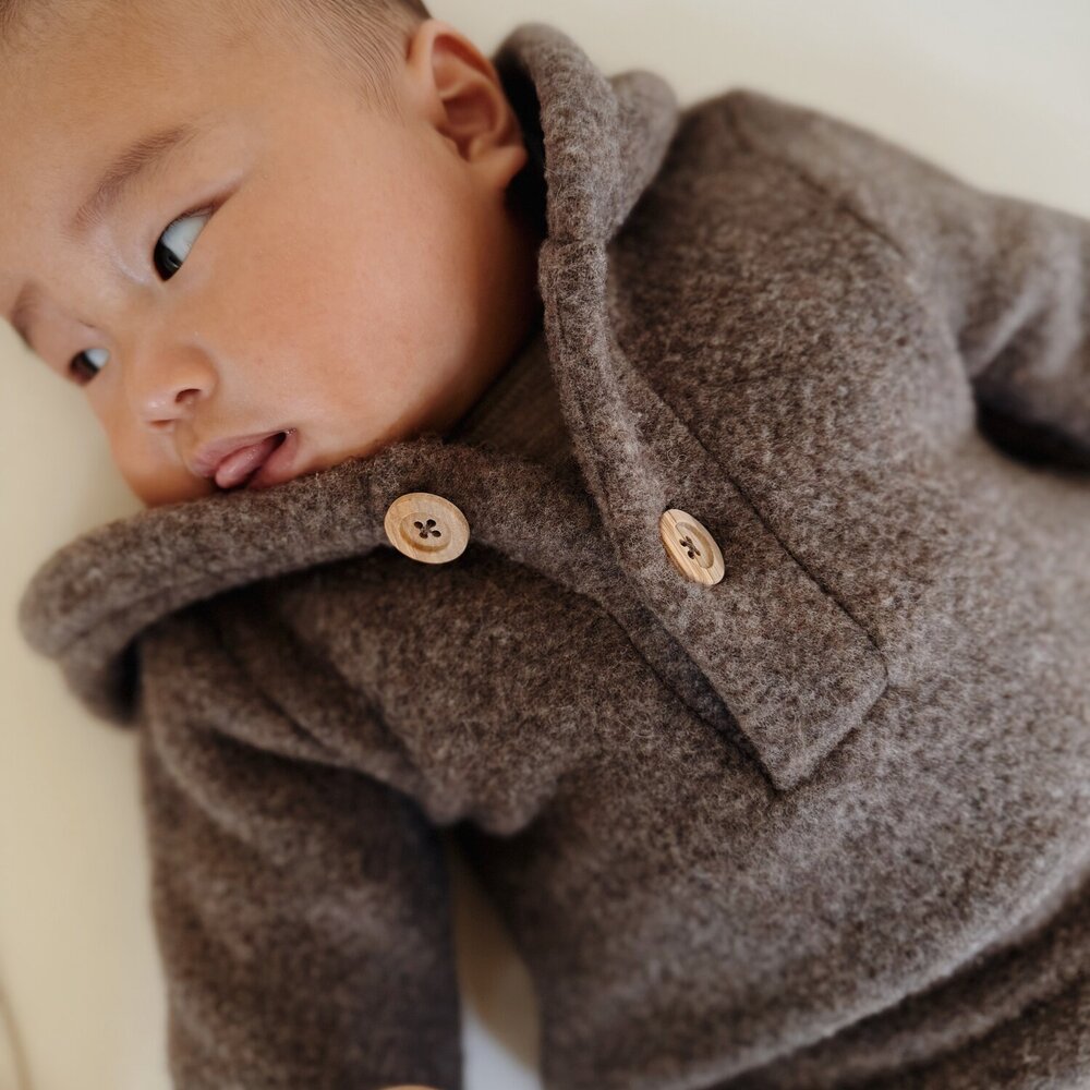 Babyjasje met zijritsen - Easy Zip - Novy wol Dark brown