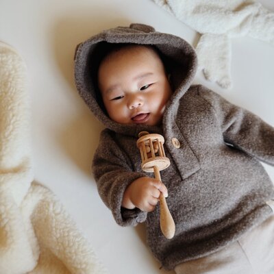 Babyjasje met zijritsen - Easy Zip - Novy wol Dark brown