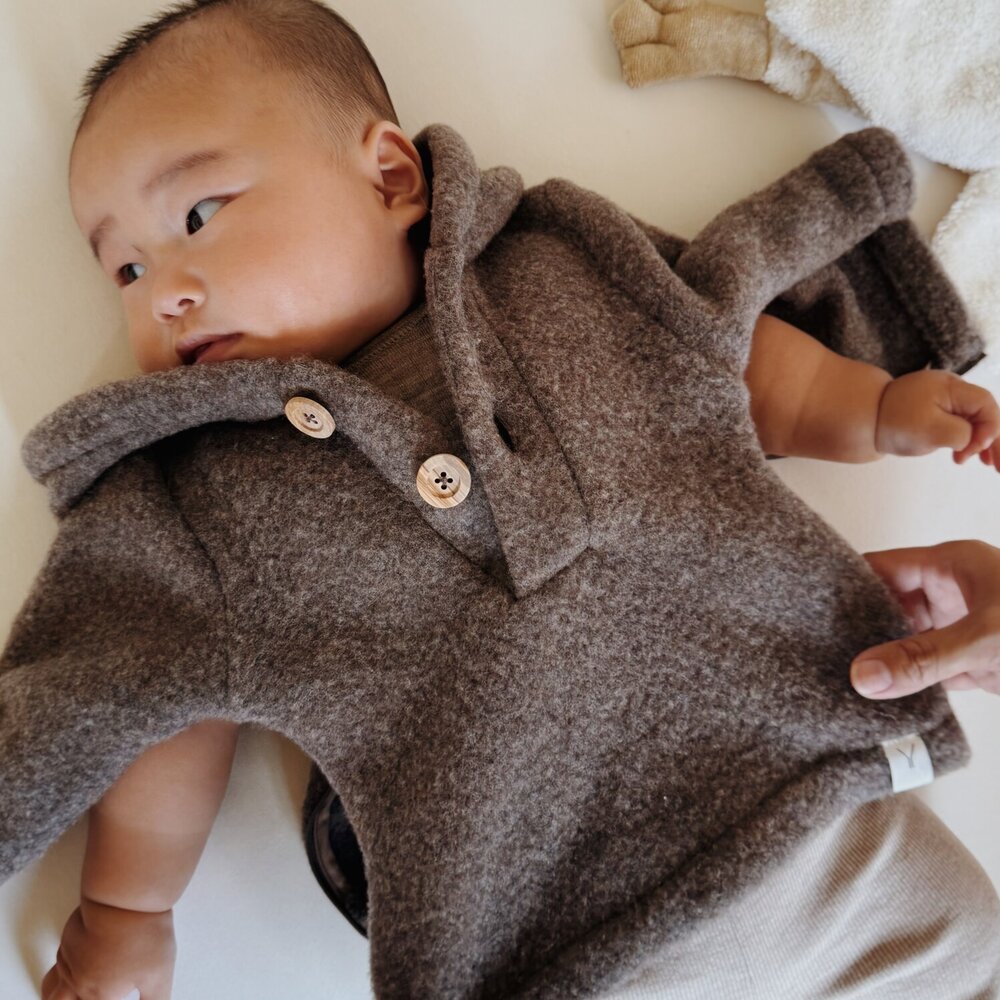 Babyjasje met zijritsen - Easy Zip - Novy wol Dark brown