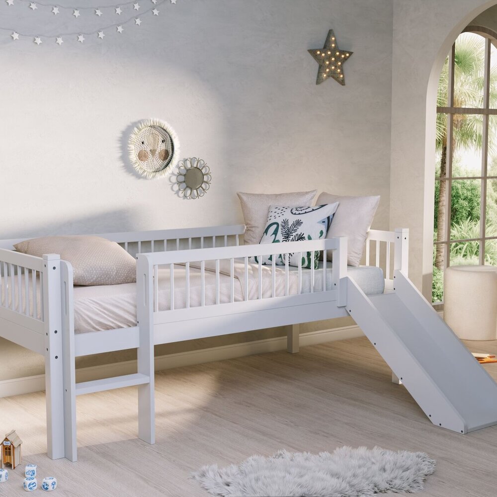 Forrest halfhoogslaper met glijbaan 90 x 200 cm beuk Wit