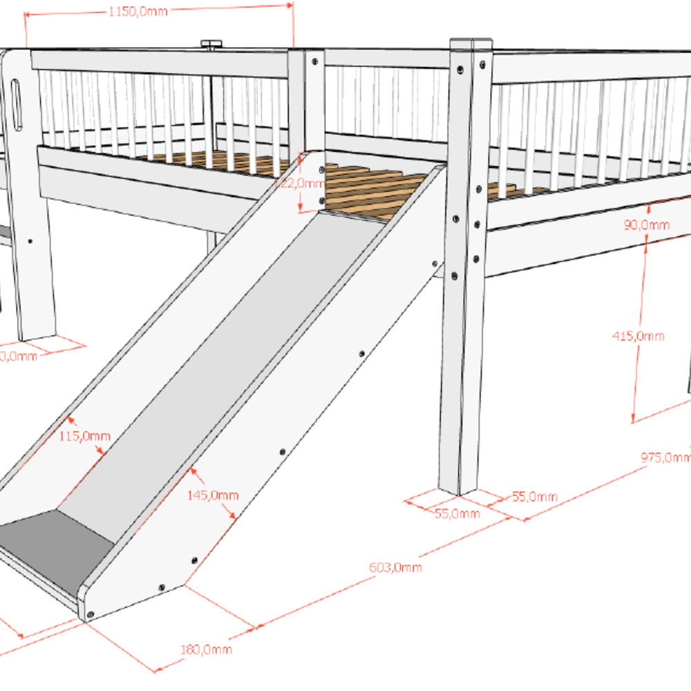 Forrest halfhoogslaper met glijbaan 90 x 200 cm beuk Wit