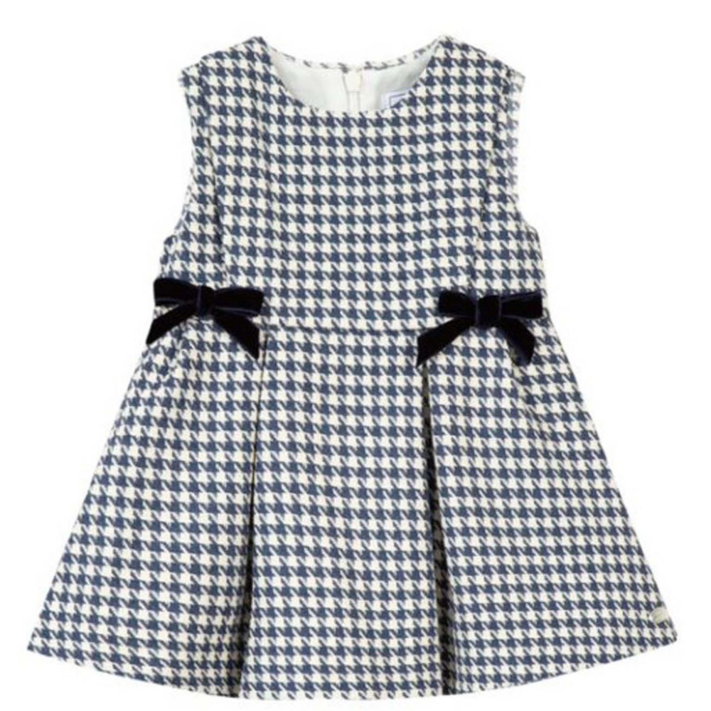 Jurkje pied de poule met strikjes Blauw