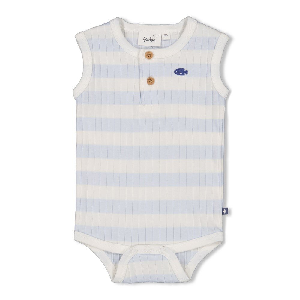 Romper rib met streep k/m - Blue Ocean Blauw