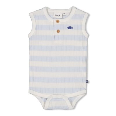 Romper rib met streep k/m - Blue Ocean Blauw