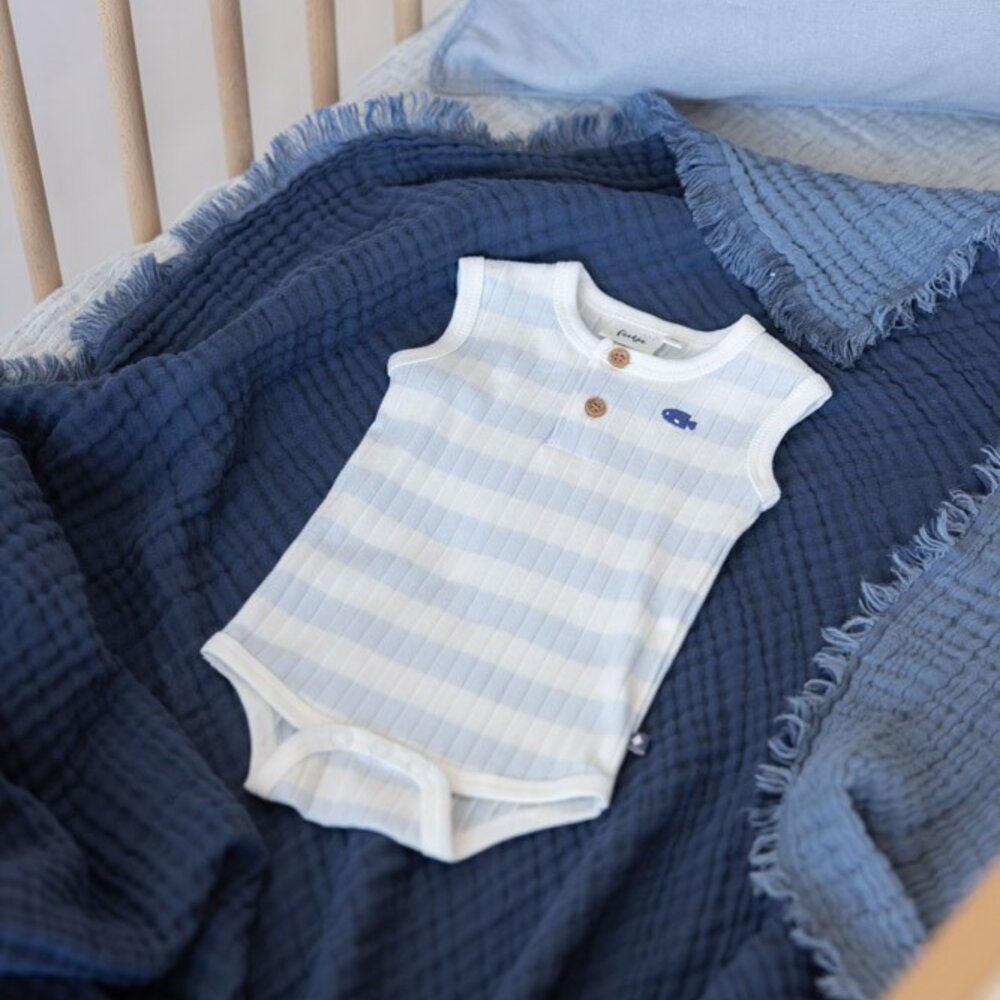 Romper rib met streep k/m - Blue Ocean Blauw