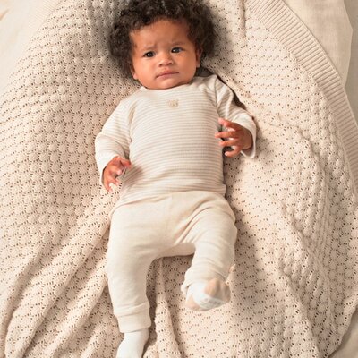 Longsleeve rib met streep - Honey Bear Zand