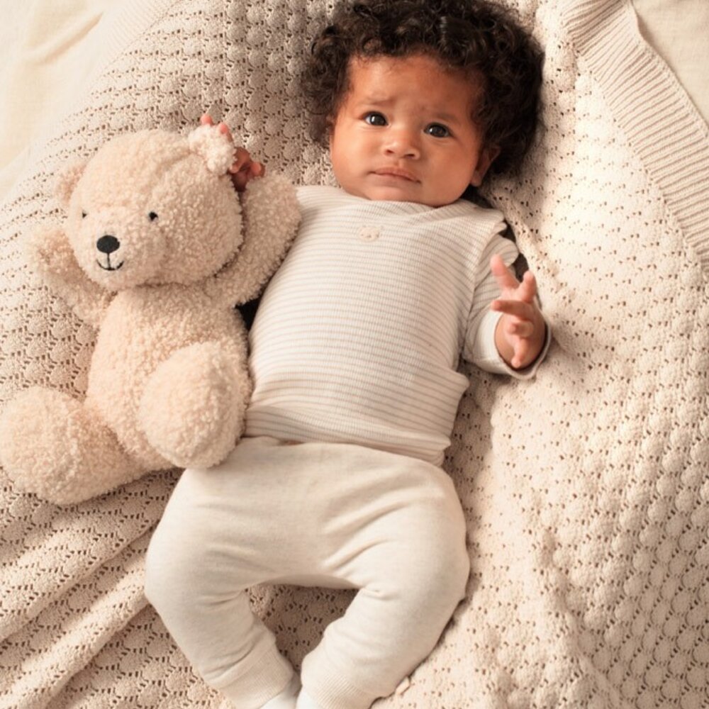 Longsleeve rib met streep - Honey Bear Zand