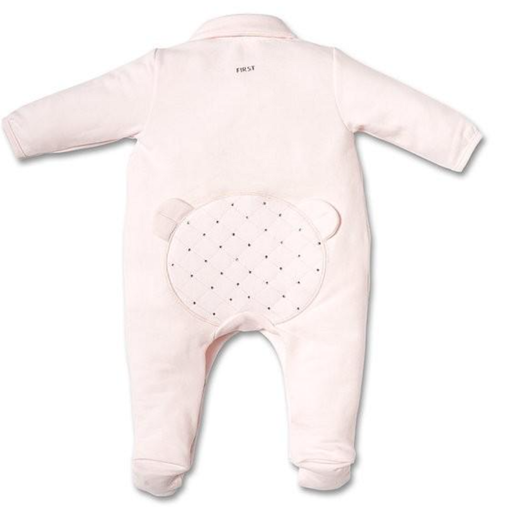 Babypakje teddy achterkant met swarovski steentjes Blush pink
