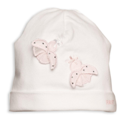 Mutsje wit met roze lieveheersbeestjes wit/roze