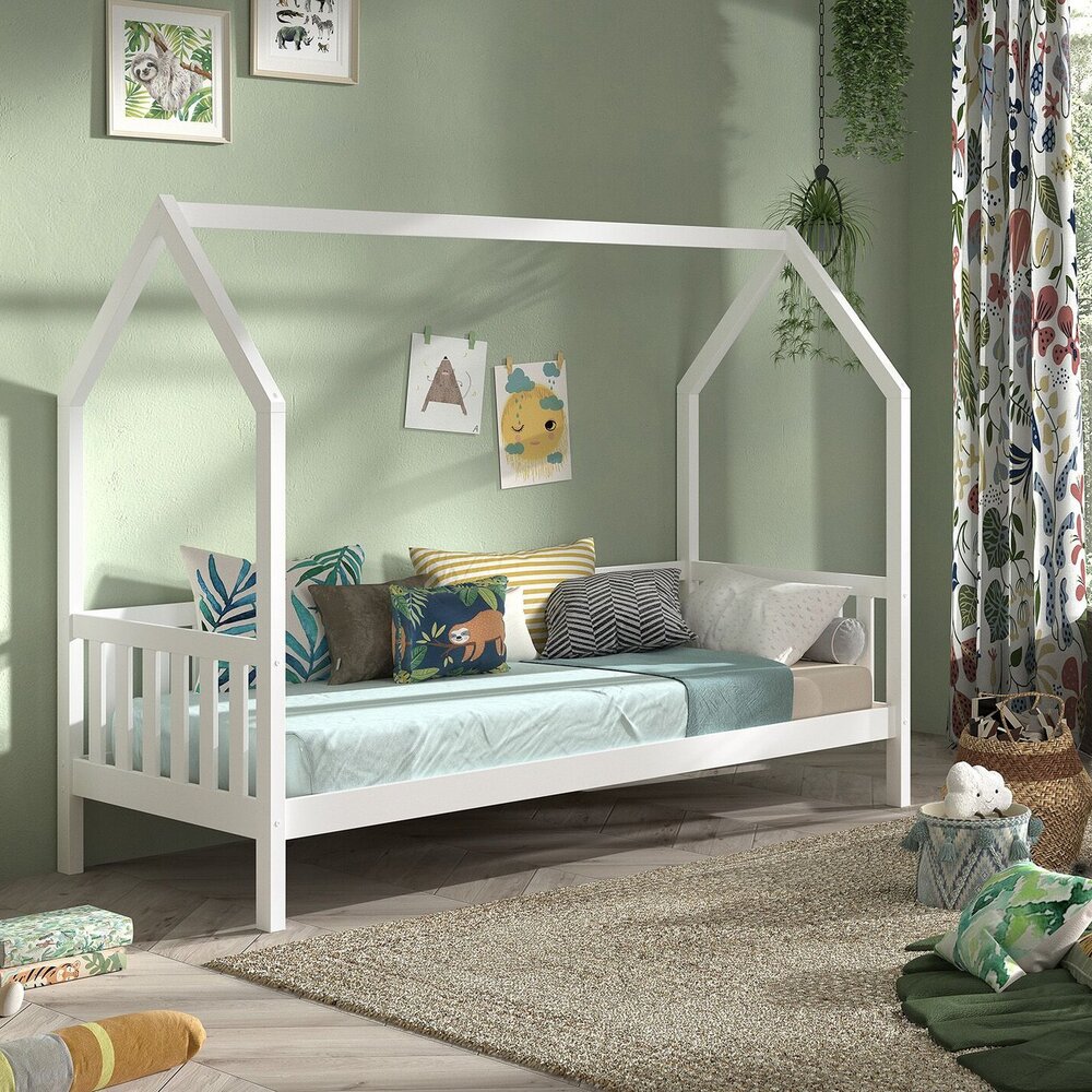 Cabane huisbed met hekje 90 X 200 CM Wit