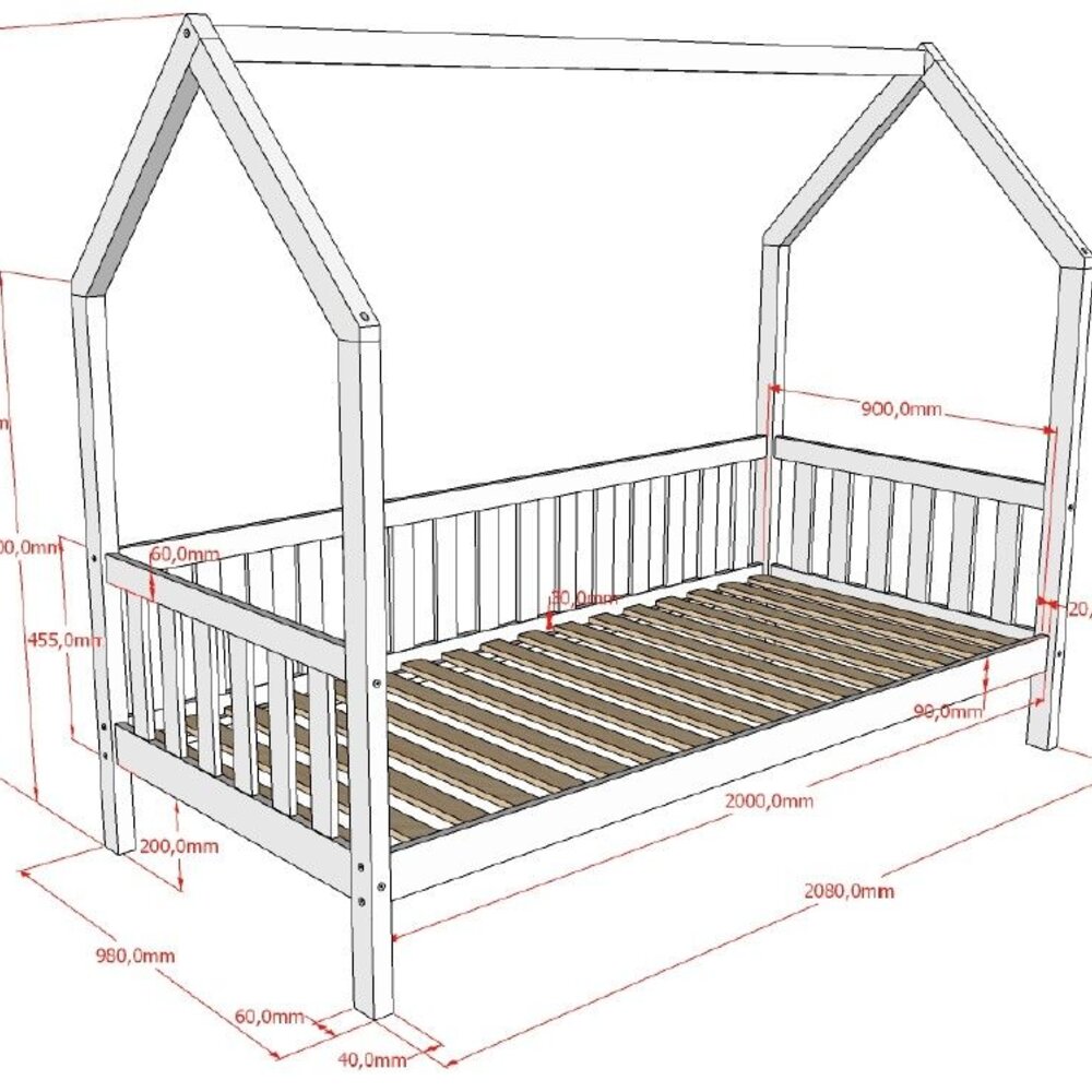 Cabane huisbed met hekje 90 X 200 CM Wit