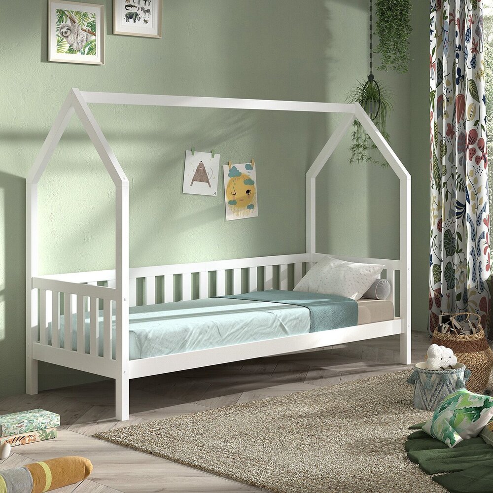 Cabane huisbed met hekje 90 X 200 CM Wit