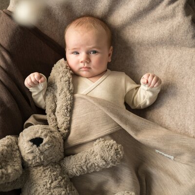 Bibi het knuffelkonijn met slaaptrainer Taupe