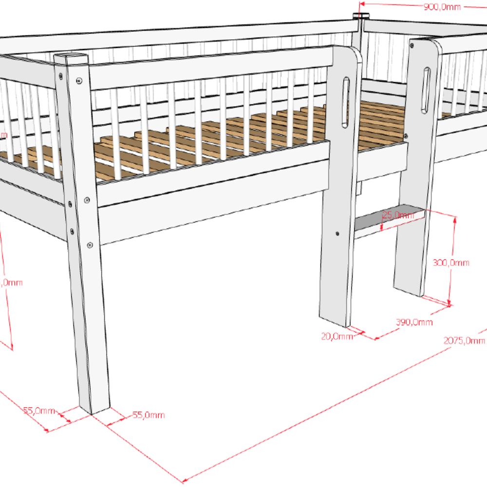 Forrest halfhoogslaper met laddder 90 x 200 cm beu -