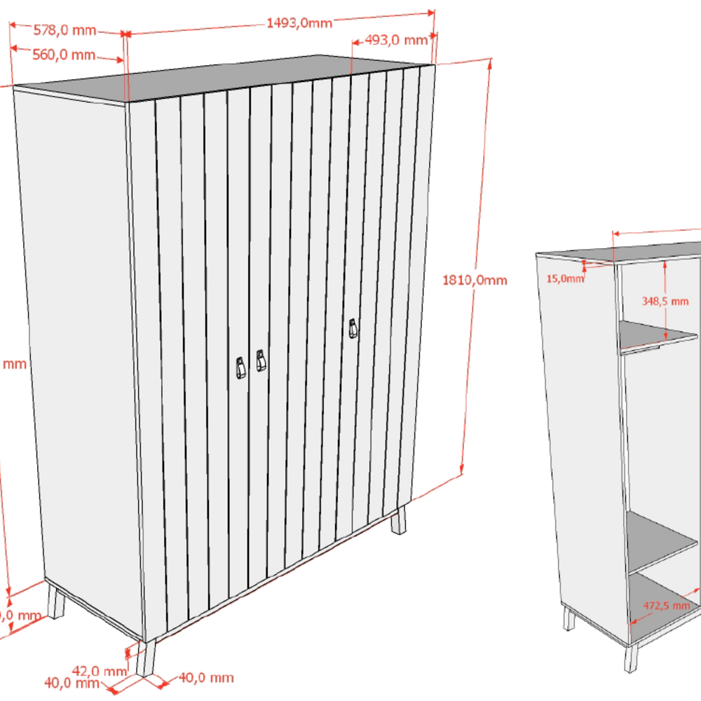 Sezane 3 deurs kleerkast Clay/walnut