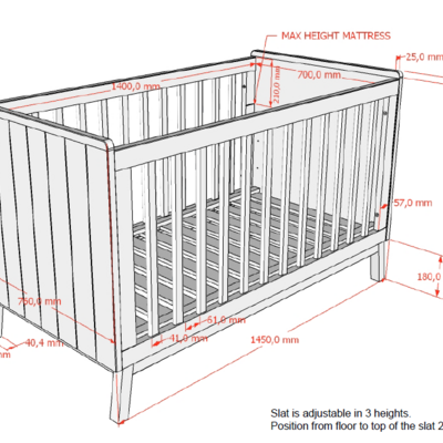 Sezane baby-/peuterbed 70 x 140 cm Clay/walnut