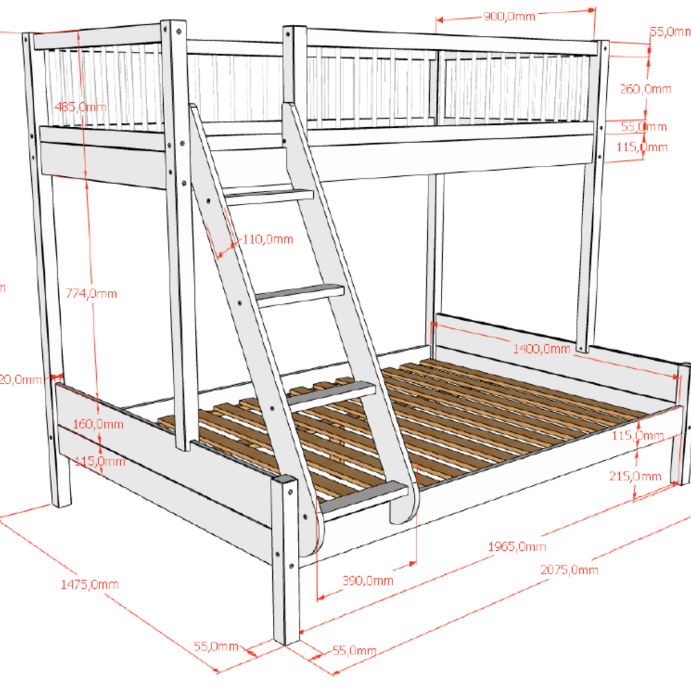 Forrest familiebed 140 x 200 cm + 90 x 200 cm beuk