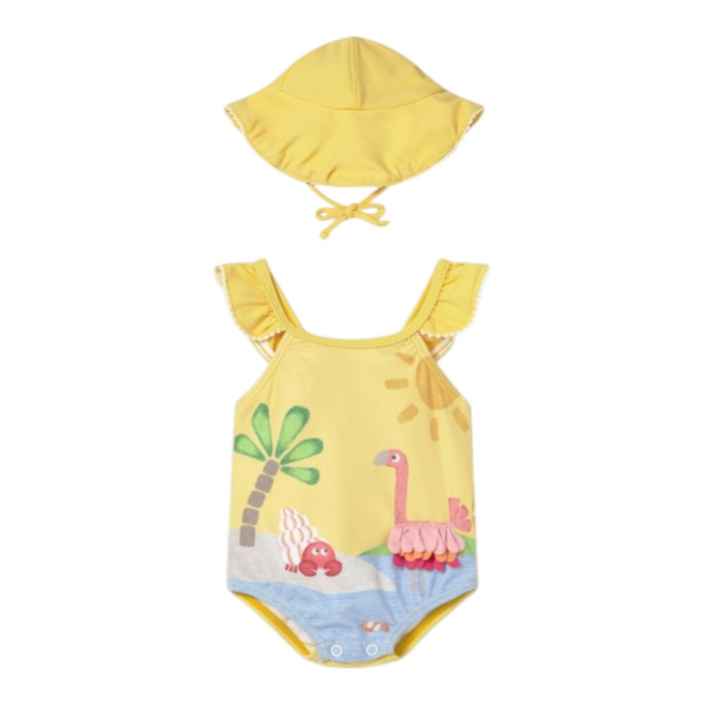 Badpak met zonnehoedje Mustard
