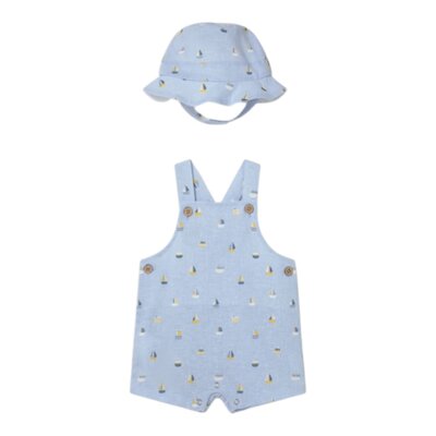 Bedrukte tuinbroek met mutsje voor pasgeborenen Blue