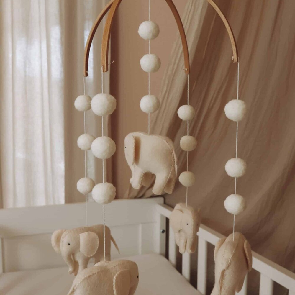 Babymobiel - handgemaakt Olitfanten Babymobiel - handgemaakt Olitfanten