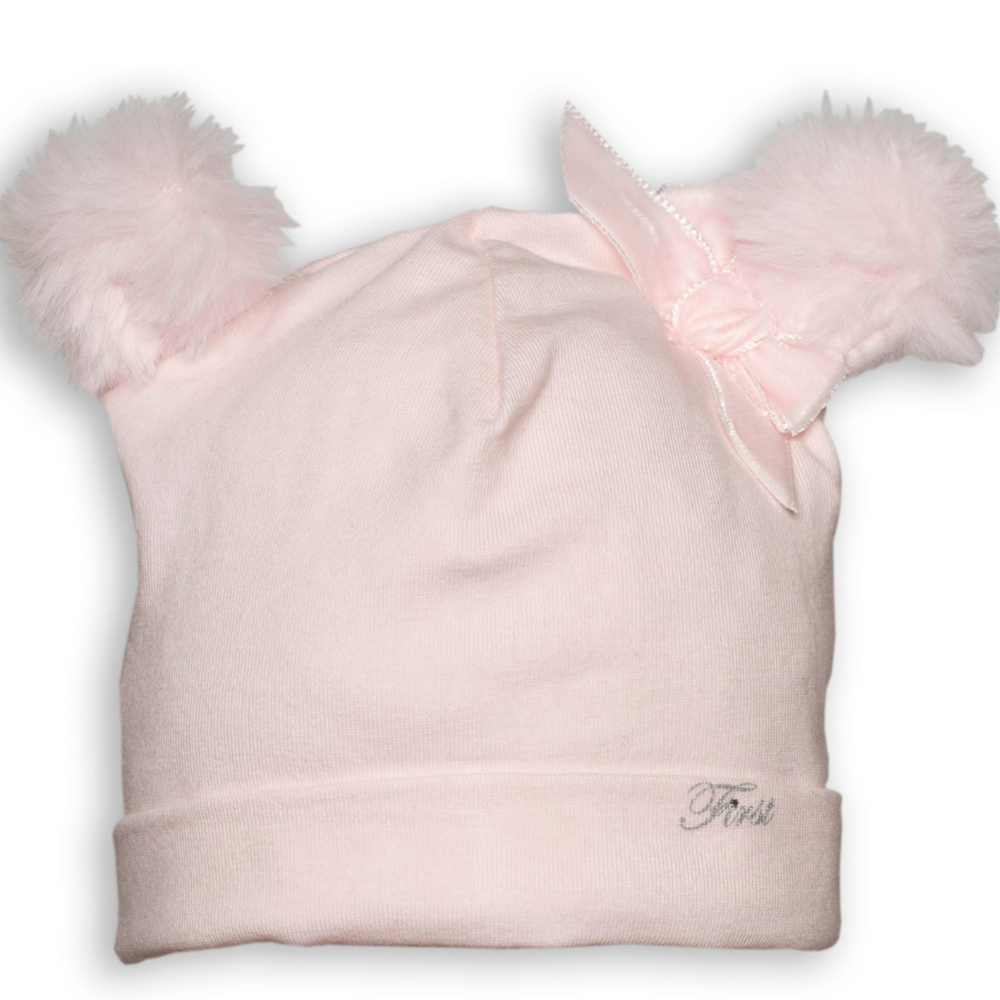 Babymuts met pompons Pink