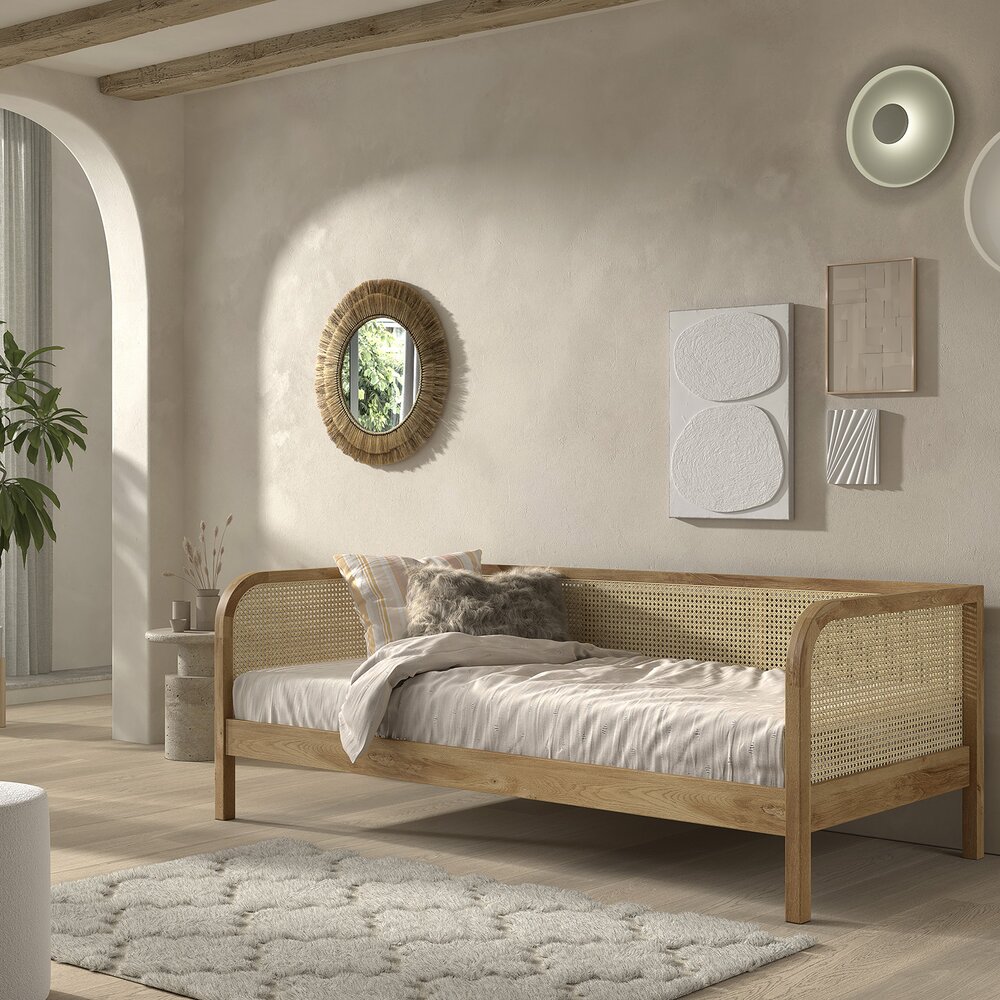 Olive kajuitbed 90 x 200 cm rotan eik Eik Olive kajuitbed 90 x 200 cm rotan eik Eik